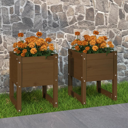vidaXL kvetináče 2 ks medovo hnedá 40x40x52,5 cm masív borovica