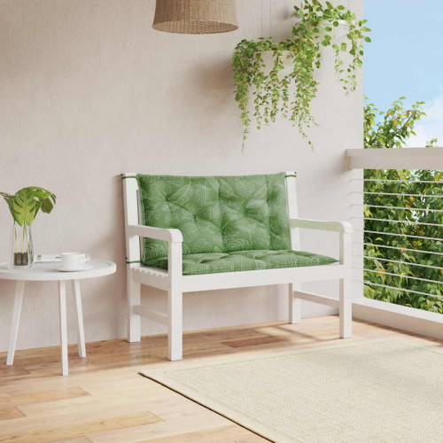 vidaXL Podložky na záhradnú lavičku 2 ks vzor listov 100x50x7 cm látka