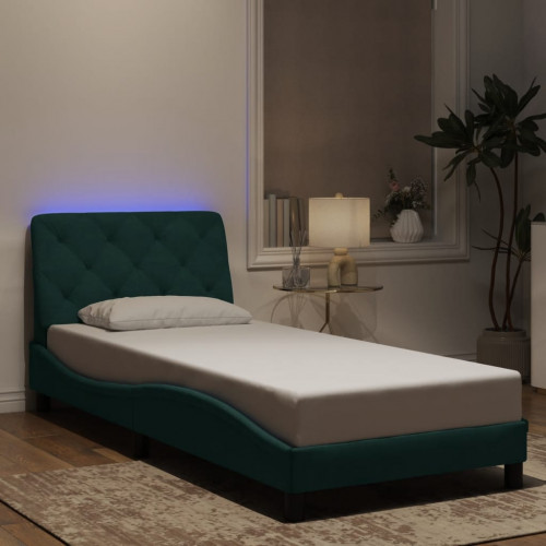 vidaXL Rám postele s LED svetlami tmavozelený 90x190 cm zamat