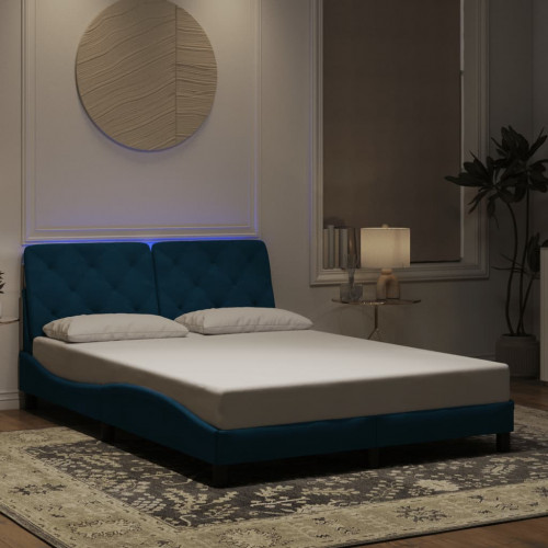 vidaXL Rám postele s LED svetlami modrý 120x200 cm zamat