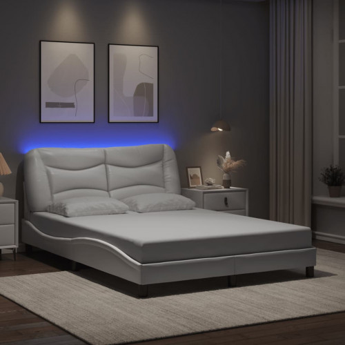 vidaXL Posteľný rám s LED svetlami, biely 140x200 cm, umelá koža