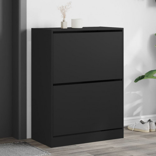 vidaXL Botník s 2 výklopnými zásuvkami čierny 80x42x108 cm