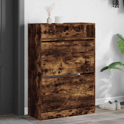 vidaXL Botník s 2 výklopnými zásuvkami dymový dub 80x34x116 cm