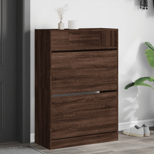 vidaXL Botník s 2 výklopnými zásuvkami hnedý dub 80x34x116 cm