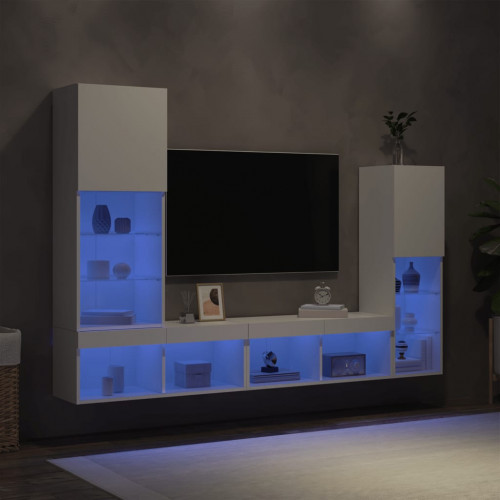 vidaXL 4-dielne TV nástenné skrinky s LED biele kompozitné drevo