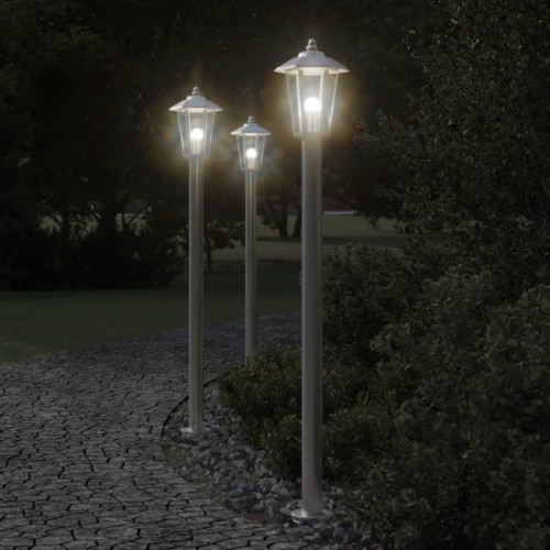 vidaXL Vonkajšie stojace lampy 3 ks strieborné 100cm nehrdzavej. oceľ