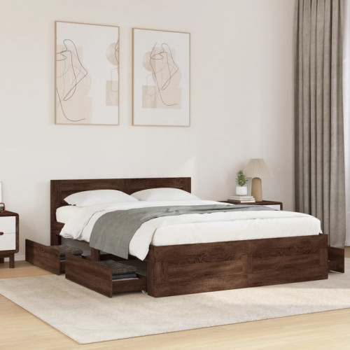 vidaXL Posteľný rám s čelom hnedý dub 120x200 cm kompozitné drevo