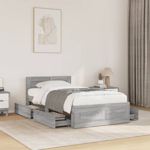 vidaXL Posteľný rám s čelom sivý sonoma 90x200 cm kompozitné drevo