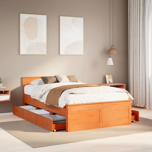 vidaXL Posteľ bez matraca s čelom voskovo hnedý 135x190 cm borovica