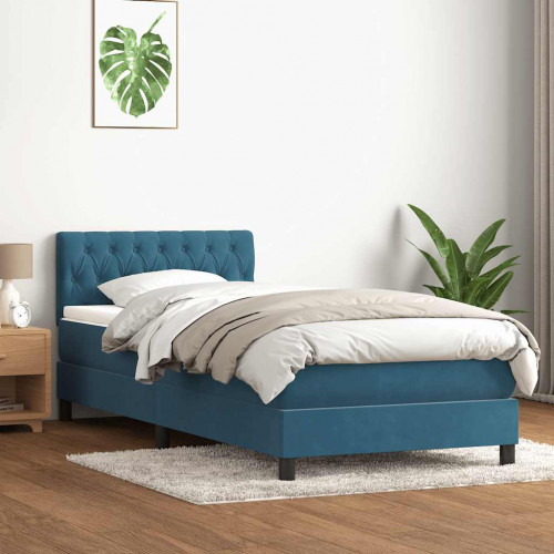 vidaXL Posteľný rám boxsping s matracom tmavomodrý 80x220 cm zamat
