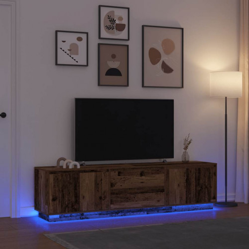 vidaXL TV skrinka s LED svetlami staré drevo 193,5x41x50 cm
