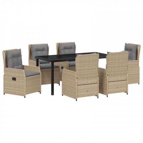 vidaXL 7-dielny záhradný jedálenský set Béžový poly ratan, vidaXL Záhradný stôl čierny 160x80x73 cm tvrdené sklo