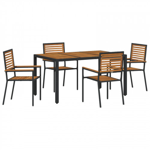 vidaXL 5-dielny záhradný jedálenský set Čierny poly rattan akácia, vidaXL stohovacie záhradné stoličky s vankúšmi 2 ks Čierny poly rattan