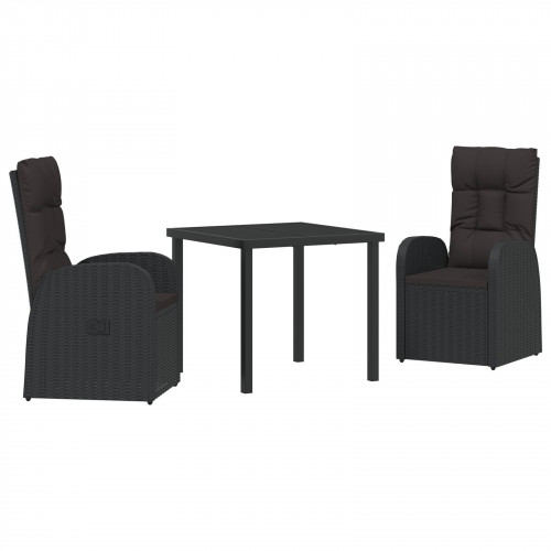 vidaXL 3-dielny záhradný jedálenský set s vankúšmi Čierny poly ratan