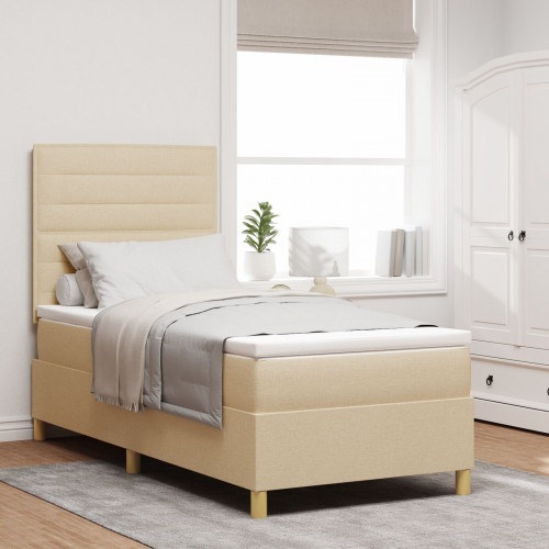 vidaXL Box Spring posteľ s matracom krémová 90x200 cm tkanina