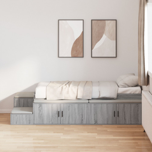 vidaXL Úložná posteľ Sivá sonoma Inžinierske drevo, Kov 100 x 200 cm