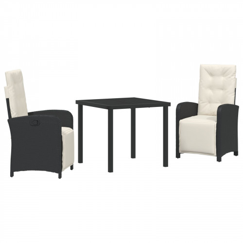 vidaXL 3-dielny záhradný jedálenský set s vankúšmi Čierny poly ratan, vidaXL záhradný stôl Čierny 80x80x73 cm tvrdené sklo