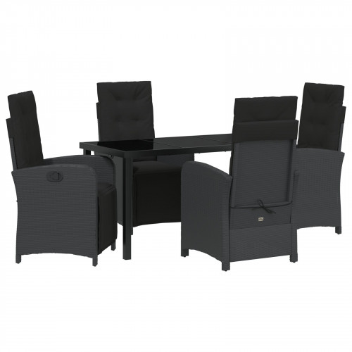vidaXL 5-dielny záhradný jedálenský set s poťahmi čierny poly ratan, vidaXL záhradný stôl čierny 140x80x73 cm temperované sklo