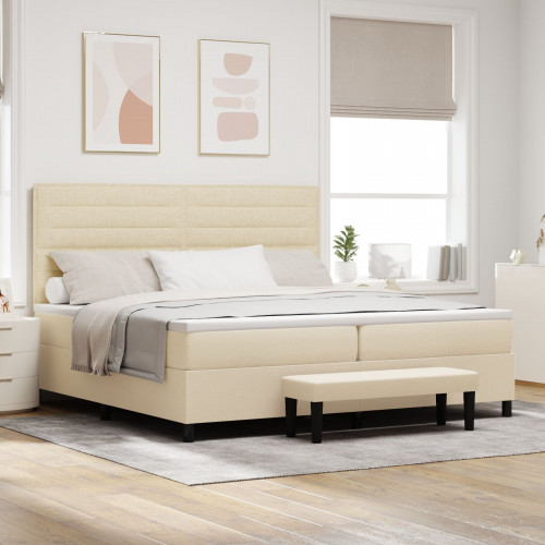 vidaXL Posteľ s boxovým pružinovým systémom s matracom a lavičkou krémová 200x200 cm látka