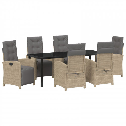 vidaXL 7 kusový záhradný jedálenský set s vankúšmi béžový umelý ratan, vidaXL Záhradný stôl čierny 200x80x73 cm tvrdené sklo