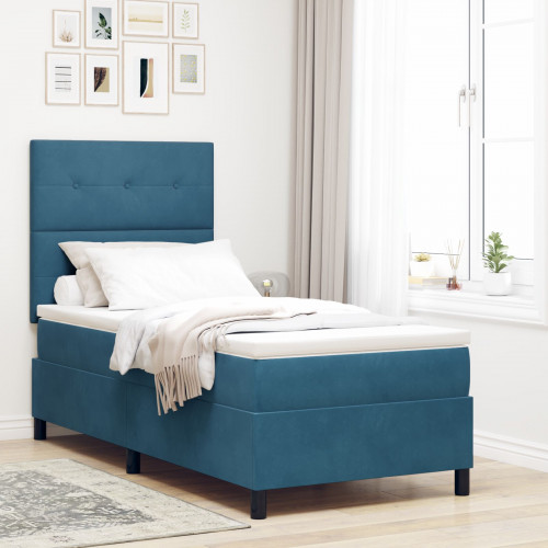 vidaXL Postel Box Spring s matracom tmavomodrá 100x200 cm zamat