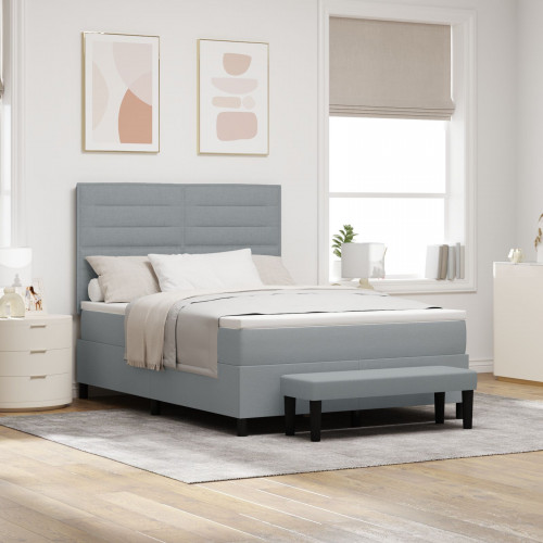 vidaXL Box Spring Bed s matracom a lavicou svetlo šedá 140x200 cm tkanina
