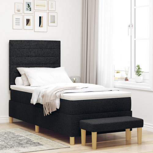 vidaXL posteľ s pružinou s matracom a lavicou čierna 100x200 cm tkanina
