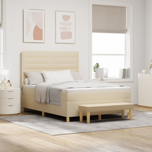 vidaXL Boxspring posteľ s matracom a lavicou krémová 140x190 cm tkanina