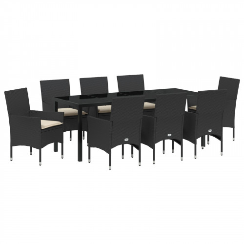 vidaXL 9-dielny záhradný jedálenský set s vankúšmi čierny poly ratan, vidaXL záhradný stôl čierny 200x80x73 cm tvrdené sklo